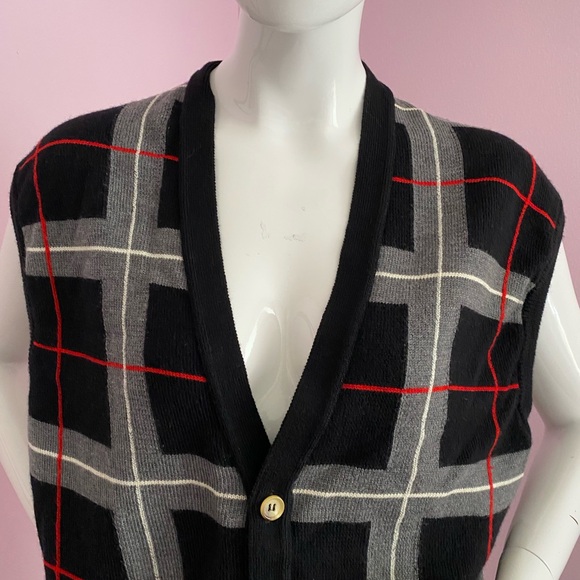 VINTAGE Clark Gregory Sweater Men MED Black Vest Cardigan Argyle Scotland - Picture 2 of 14